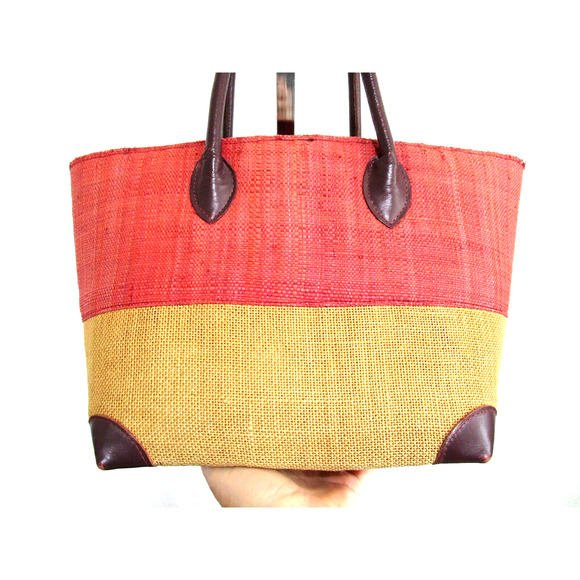 Le Voyage en Panier Medium Size Pink & Brown Straw & Leather Tote Handbag - Picture 5 of 11